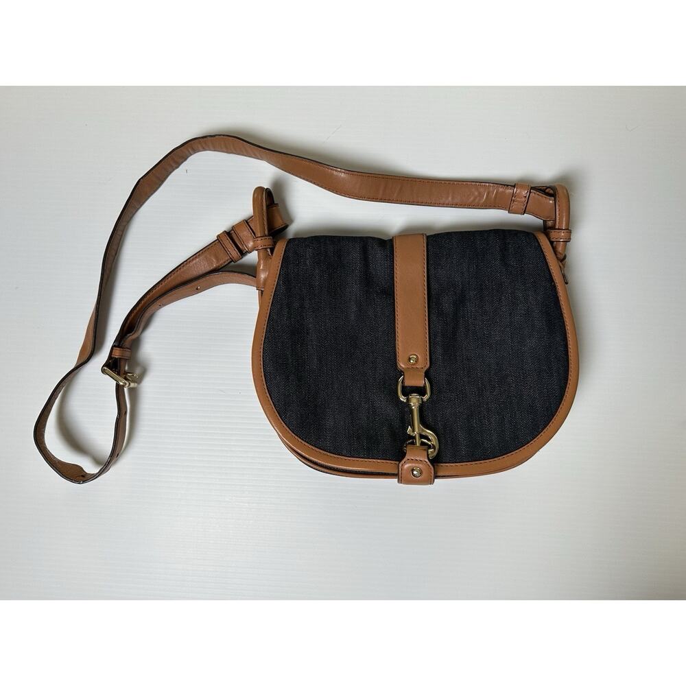 Michael Kors Demin &Leatger Crossbody Saddlebag With Gold Hardware